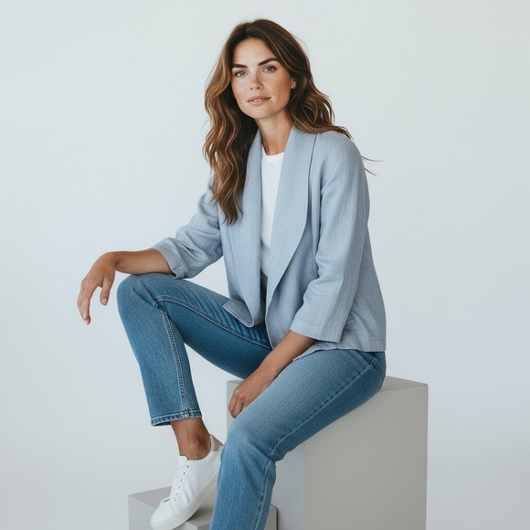 Eileen Fisher Jackets & Blazers - Eileen Fisher 100% Organic Linen Open Jacket Pockets Gray sz P/M